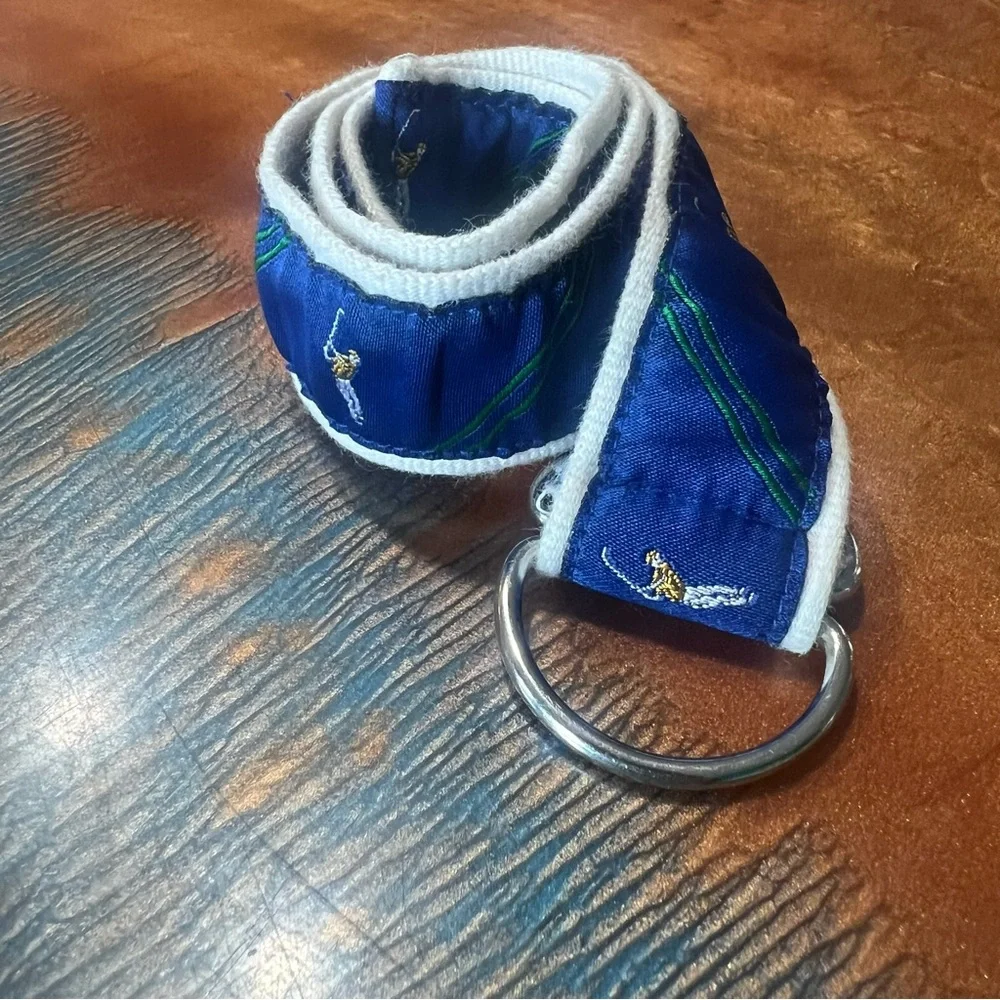 Vintage Polo Ralph Lauren Ribbon Golf children’s belt Blue green white